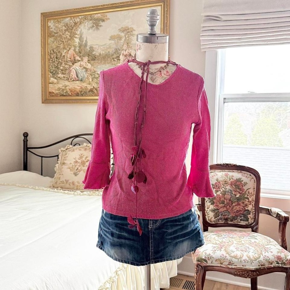 pink knit‎ floral fairy top  90s hot pink knit going out top